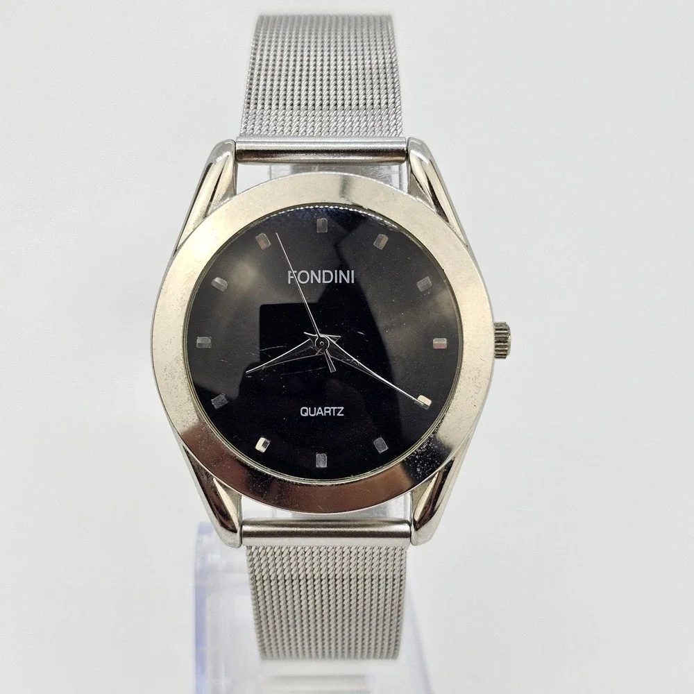 VTG Fondini Men's Watch 36MM Black Dial‎ Gray Mesh Bands New Battery